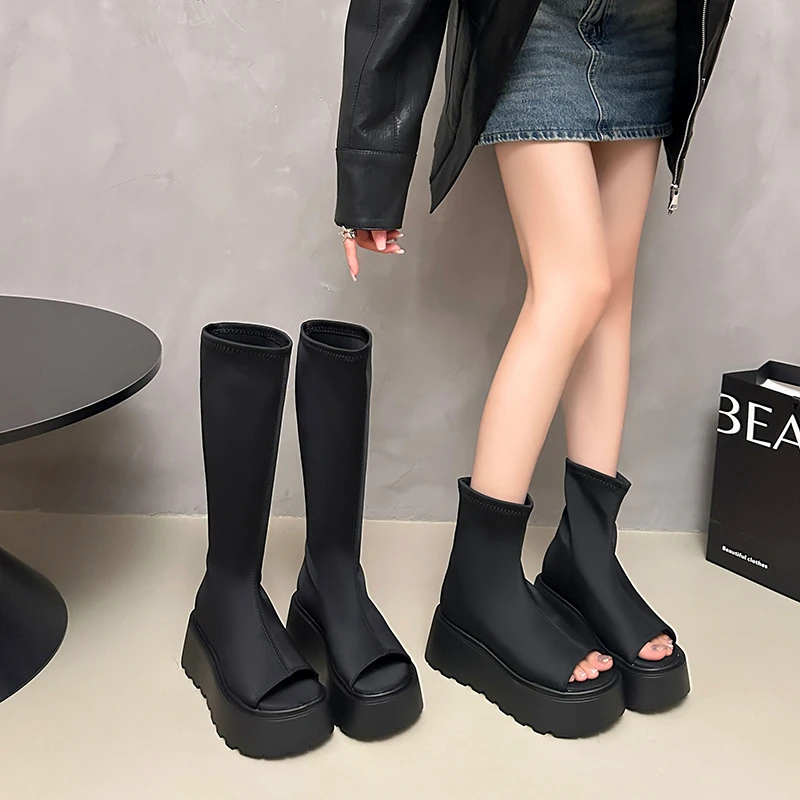 Black Knee High Boots Femme Sandals Chunky Heeled Gothic Platform Boots Punk Block High Heels For Women Summer Suede Wedges Shoe
Black Knee High Boots Femme Sandals Chunky Heeled Gothic Platform Boots Punk Block High Heels For Women Summer Suede Wedges Shoe