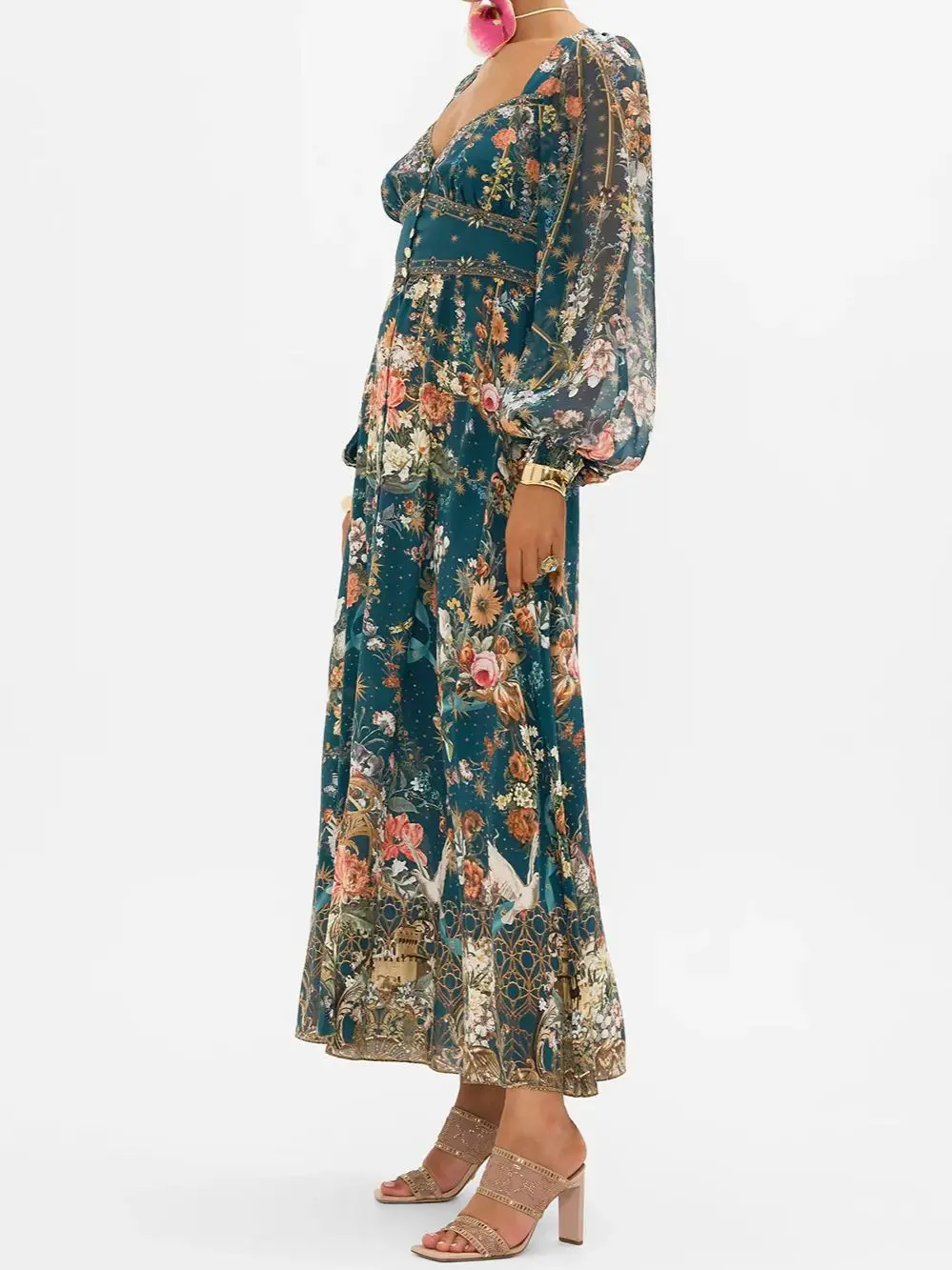 Crystal Beaded Women Elegant Silk Robe Floral Print V-Neck Elastic Waist Long Sleeve Vintage Ladies Maxi Dress
Crystal Beaded Women Elegant Silk Robe Floral Print V-Neck Elastic Waist Long Sleeve Vintage Ladies Maxi Dress