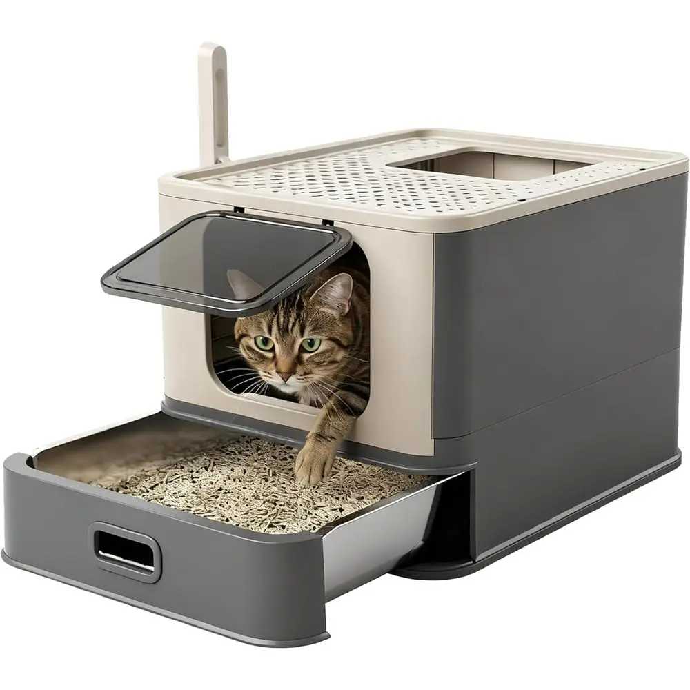Top Entry Stainless Steel Litter Box with Pull-Out Tray, Large Covered Metal Cat Litter Pan with Scoop and Mat
Top Entry Stainless Steel Litter Box with Pull-Out Tray, Large Covered Metal Cat Litter Pan with Scoop and Mat