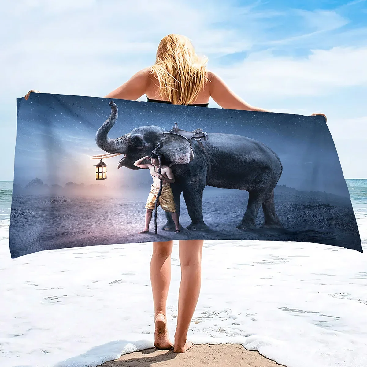Custom Fantasy Elephant Beach Towel Man with Lantern Print Microfiber Sand Free Quick Dry Soft Travel Pool Accessory
Custom Fantasy Elephant Beach Towel Man with Lantern Print Microfiber Sand Free Quick Dry Soft Travel Pool Accessory