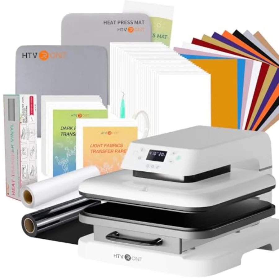 T-shirt heat press machine with 15x15 inch platen, 52-piece accessory kit, 15x15 heat press mat for Cricut, 12x20ft black and w
T-shirt heat press machine with 15x15 inch platen, 52-piece accessory kit, 15x15 heat press mat for Cricut, 12x20ft black and w