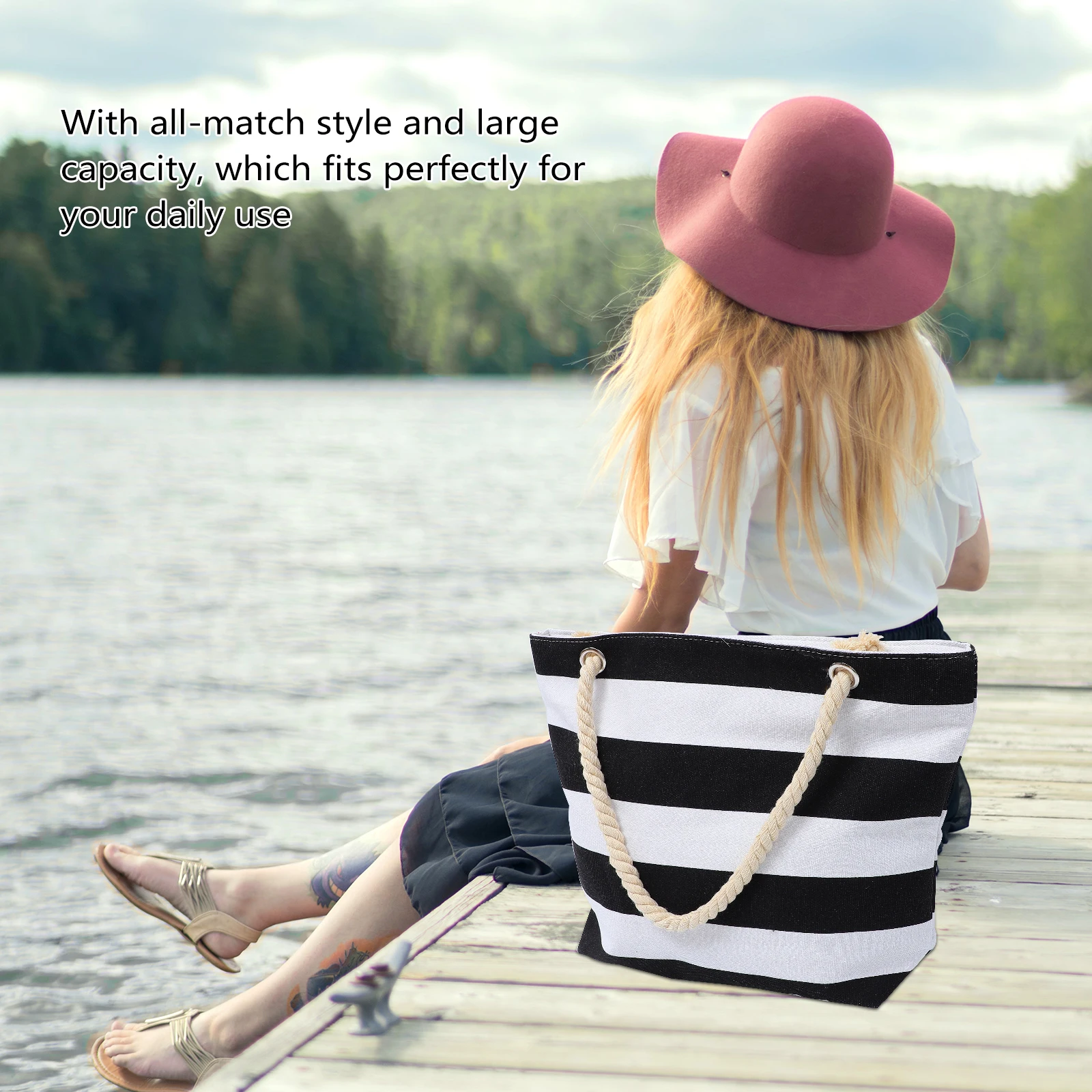 Stripe Canvas Tote Bag With Hemp Rope Handle Large Capacity Shopping Bag Casual Pouch Storage Bag
Stripe Canvas Tote Bag With Hemp Rope Handle Large Capacity Shopping Bag Casual Pouch Storage Bag