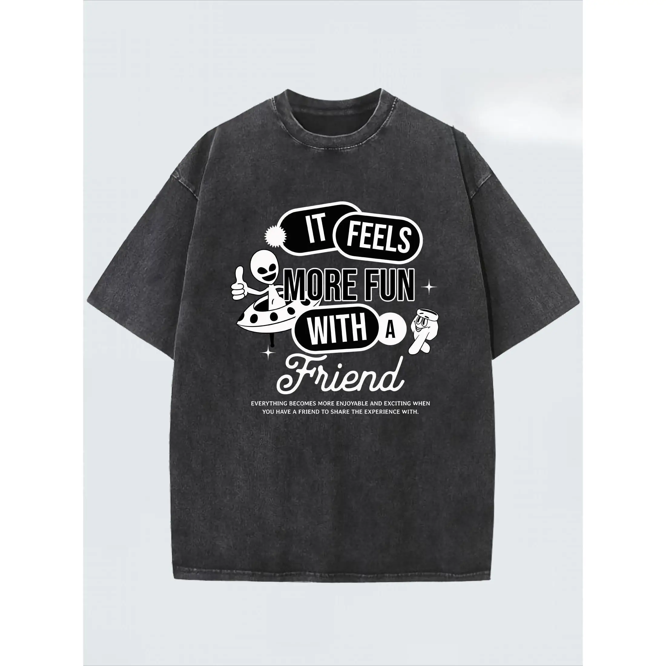 Funny Friendship T-Shirt "More Fun With A Friend" Graphic Tee Unisex Washed Retro Alien Humor Cotton Top Best Friend Gift 
Funny Friendship T-Shirt "More Fun With A Friend" Graphic Tee Unisex Washed Retro Alien Humor Cotton Top Best Friend Gift