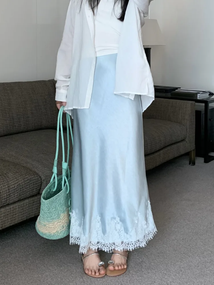 Элегантные длинные юбки для женщин, летняя кружевная атласная юбка с высокой талией, женская трапециевидная корейская мода, однотонная свободная юбка, кружевная XKE8
Элегантные длинные юбки для женщин, летняя кружевная атласная юбка с высокой талией, женская трапециевидная корейская мода, однотонная свободная юбка, кружевная XKE8