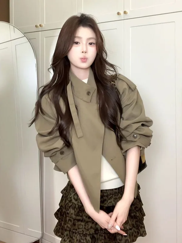 Korean Style Short Loose Casual Coat with Stand Collar And Double Row Buttons for Women Autumn 2025 Commute Style Polyester F...
Korean Style Short Loose Casual Coat with Stand Collar And Double Row Buttons for Women Autumn 2025 Commute Style Polyester F...