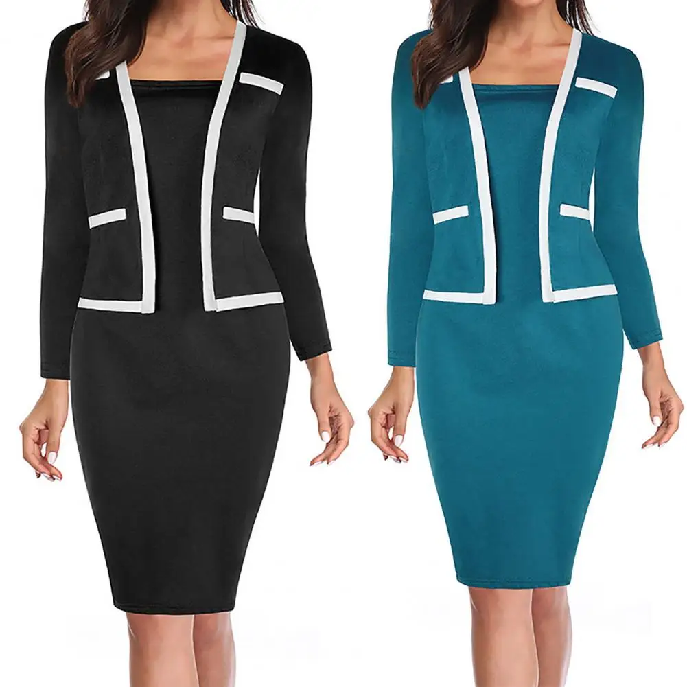 Profession Dress Women Elegant Fake Two Piece Sheath Dress Formal Stitching Color Tight Hip Bodycon Dress Work
Profession Dress Women Elegant Fake Two Piece Sheath Dress Formal Stitching Color Tight Hip Bodycon Dress Work