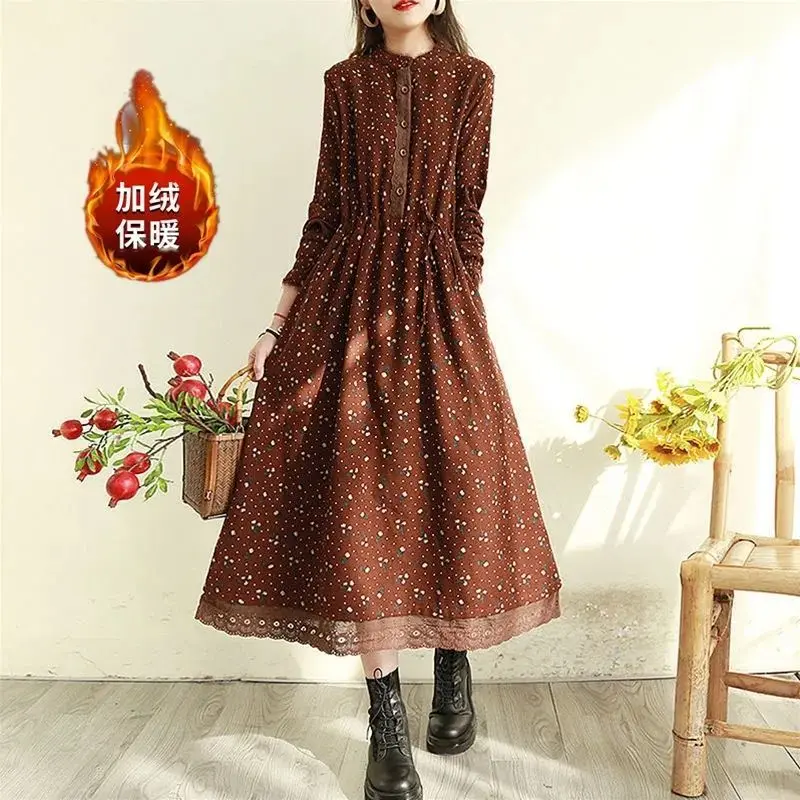 Women Vintage Dresses Plush Fleece Warm A-line Casual Dress New Long Sleeve Literary Lace Fashion Elegant Clothes Winter Autumn
Women Vintage Dresses Plush Fleece Warm A-line Casual Dress New Long Sleeve Literary Lace Fashion Elegant Clothes Winter Autumn