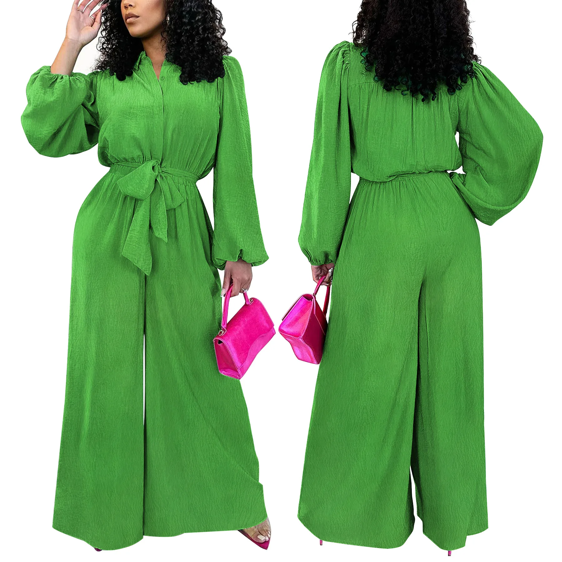 Elegant Jumpsuits & Rompers for Women Turn Down Collar Single Breasted Full Sleeve Sashes Wide Leg Luxury Female Birthday Cloth
Elegant Jumpsuits & Rompers for Women Turn Down Collar Single Breasted Full Sleeve Sashes Wide Leg Luxury Female Birthday Cloth