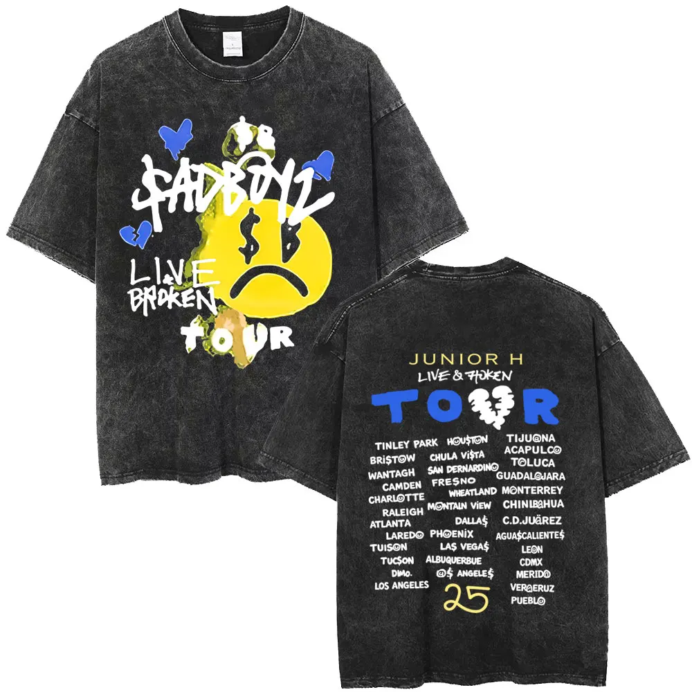 Washed Vintage Rapper Junior H Sad Boyz Sad Boyz Live & Broken Tour T-shirt Men Hip Hop Fashion Oversized T Shirts Streetwear
Washed Vintage Rapper Junior H Sad Boyz Sad Boyz Live & Broken Tour T-shirt Men Hip Hop Fashion Oversized T Shirts Streetwear