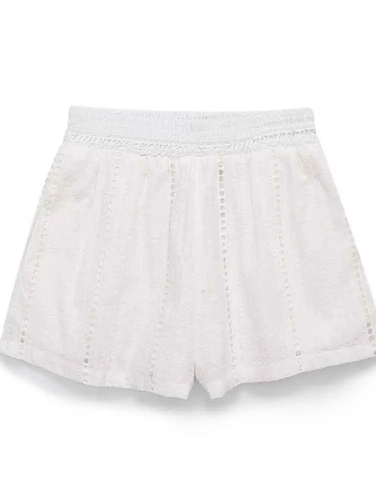 European style new women's fashion versatile simple solid color hollow embroidery high waist casual shorts
European style new women's fashion versatile simple solid color hollow embroidery high waist casual shorts