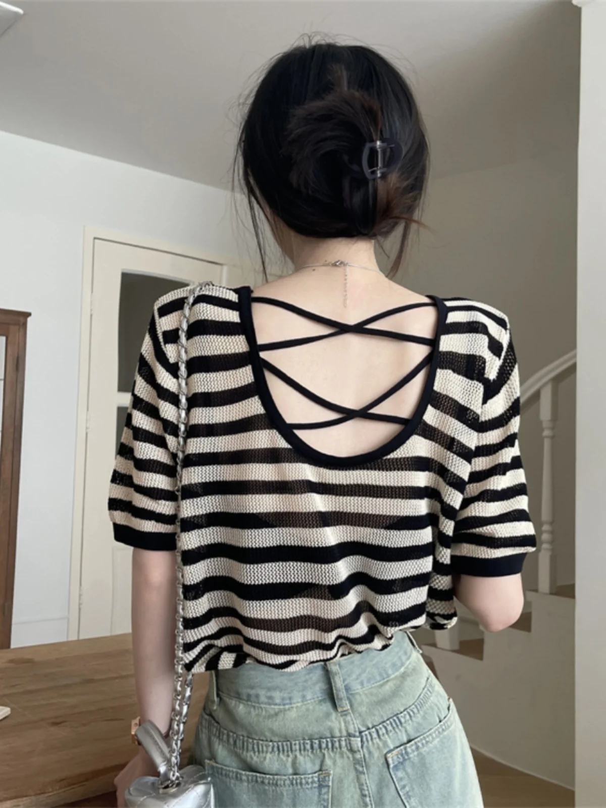 Slimming Hollow out ort Sve T-irt Women's Summer New Sle Lazy Faion Thin Base Layer Knitted Top Cotton 00%
Slimming Hollow out ort Sve T-irt Women's Summer New Sle Lazy Faion Thin Base Layer Knitted Top Cotton 00%