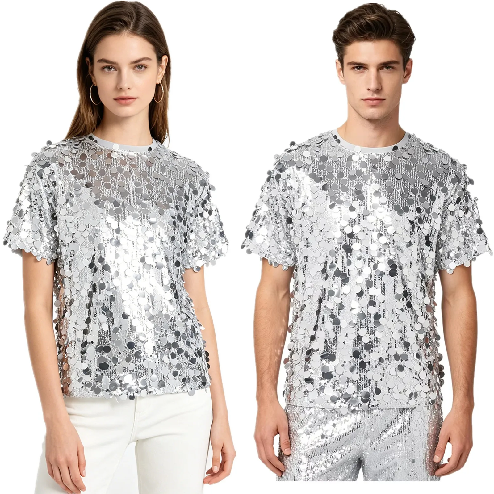 Men Women Shiny Sequin T-shirt Hip Hop Jazz Dance Top Short Sleeve Tee Clubwear Streetwear for Disco Party Club Bar Wedding
Men Women Shiny Sequin T-shirt Hip Hop Jazz Dance Top Short Sleeve Tee Clubwear Streetwear for Disco Party Club Bar Wedding