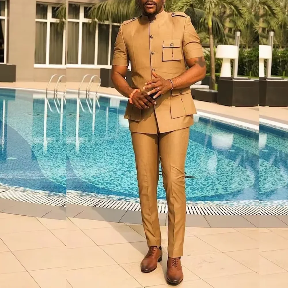 Light Brown Men's Suits Set Slim 2 Pieces Single Breasted Stand-Up Collar Lapel Short Sleeves Tailor-Made Daily Casual Outfits
Light Brown Men's Suits Set Slim 2 Pieces Single Breasted Stand-Up Collar Lapel Short Sleeves Tailor-Made Daily Casual Outfits