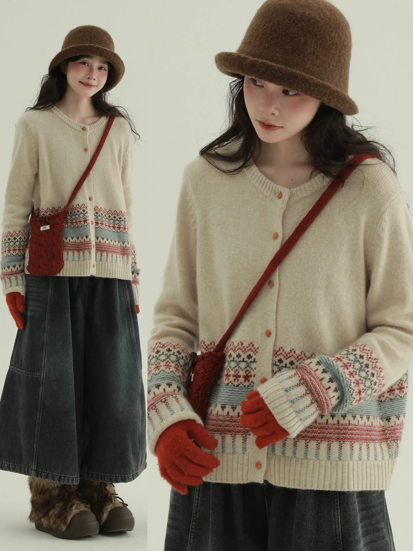 Rare Snowflake Nomadic Knitted Sweater Soft Sweet Design Fair Isle Pattern Long Sve round Ne Button up Cardigan for Girls
Rare Snowflake Nomadic Knitted Sweater Soft Sweet Design Fair Isle Pattern Long Sve round Ne Button up Cardigan for Girls