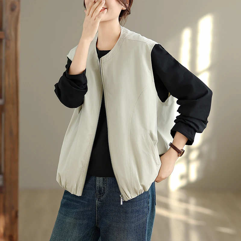 3D перегородка для похудения, свободный повседневный жилет на молнии, однотонный весенне-осенний новый верхняя одежда Sle Quali, топ из полиэфирного волокна 
3D перегородка для похудения, свободный повседневный жилет на молнии, однотонный весенне-осенний новый верхняя одежда Sle Quali, топ из полиэфирного волокна