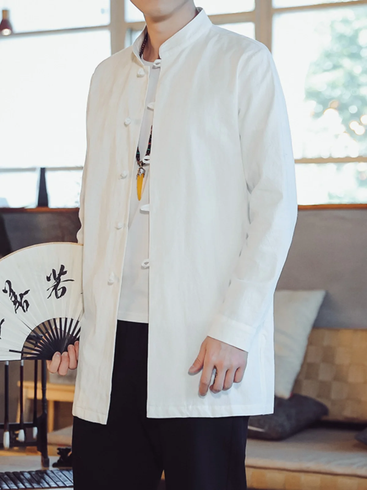 Loose Fit Men's Casual Shirt Vintage Robe Style Mid-Length Pure Color Spring Fashion Windbreaker Chinese Style Stand Collar
Loose Fit Men's Casual Shirt Vintage Robe Style Mid-Length Pure Color Spring Fashion Windbreaker Chinese Style Stand Collar