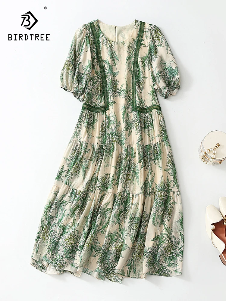 Birdtree 100%Mulberry Silk Green Chrysanthemum Dresses Round Neck Short Sleeve Edge Dress Fresh Sweet Style 2023 Summer D38805QC
Birdtree 100%Mulberry Silk Green Chrysanthemum Dresses Round Neck Short Sleeve Edge Dress Fresh Sweet Style 2023 Summer D38805QC