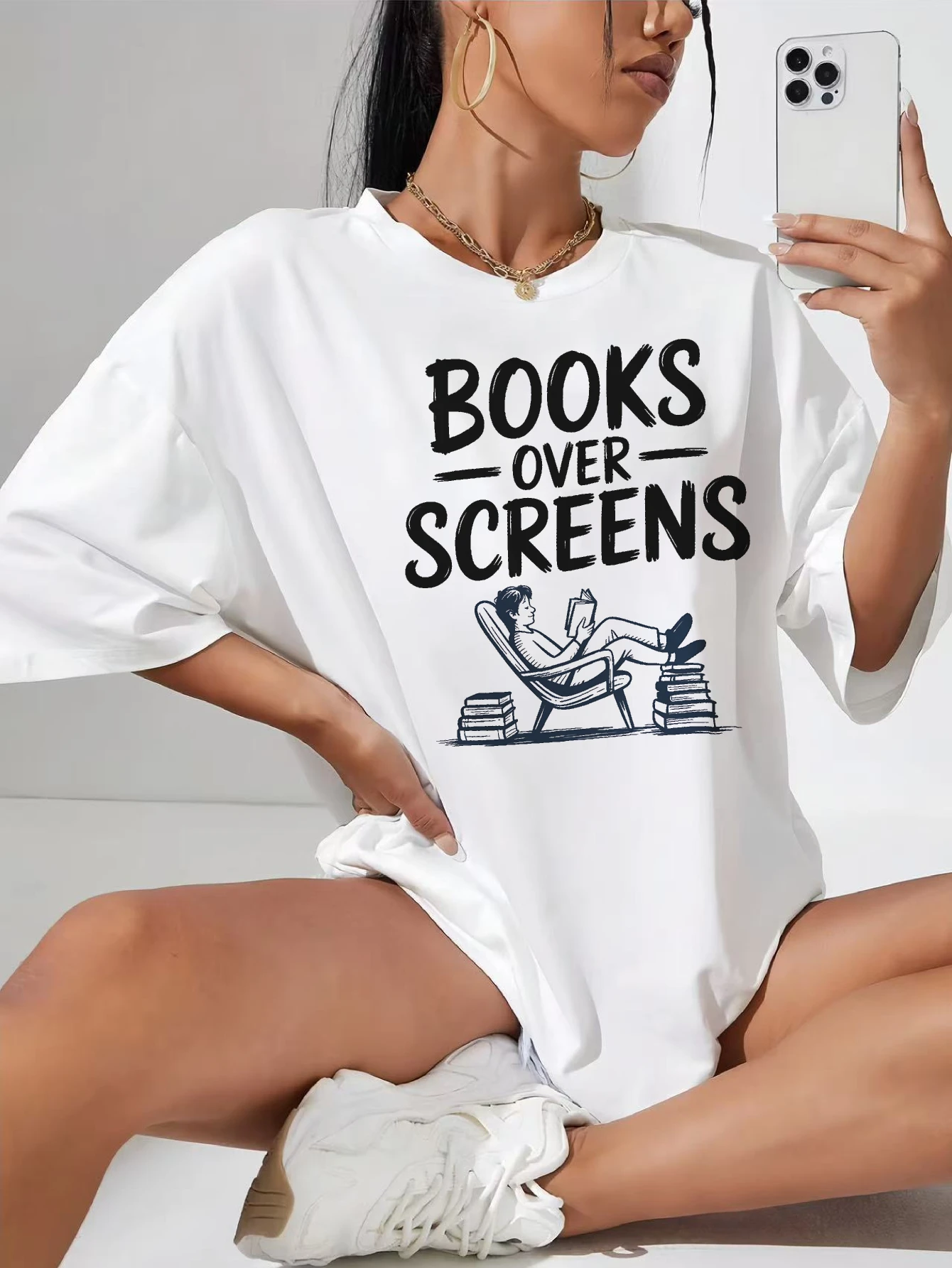 books over screens White casual maternity tee crew neckline side ruched bump fit breathable cotton
books over screens White casual maternity tee crew neckline side ruched bump fit breathable cotton