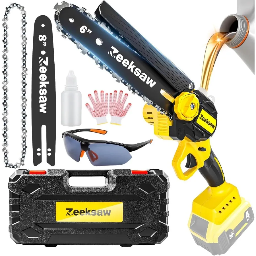 Mini Chainsaw Cordless 8 Inch 6 Inch for De-Walt Battery 20V MAX Electric Battery Powered Chainsaw With Auto Oiler TOOL-FREE 2-
Mini Chainsaw Cordless 8 Inch 6 Inch for De-Walt Battery 20V MAX Electric Battery Powered Chainsaw With Auto Oiler TOOL-FREE 2-