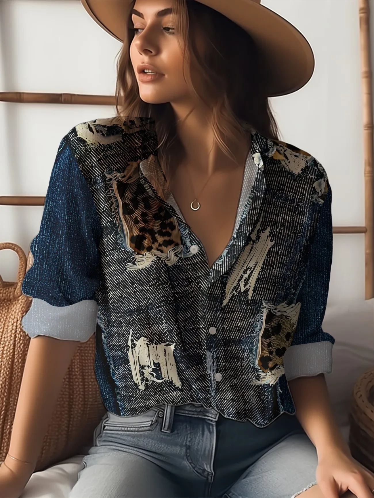 Summer women's long sleeved 3D printed denim inspired new shirt
Summer women's long sleeved 3D printed denim inspired new shirt