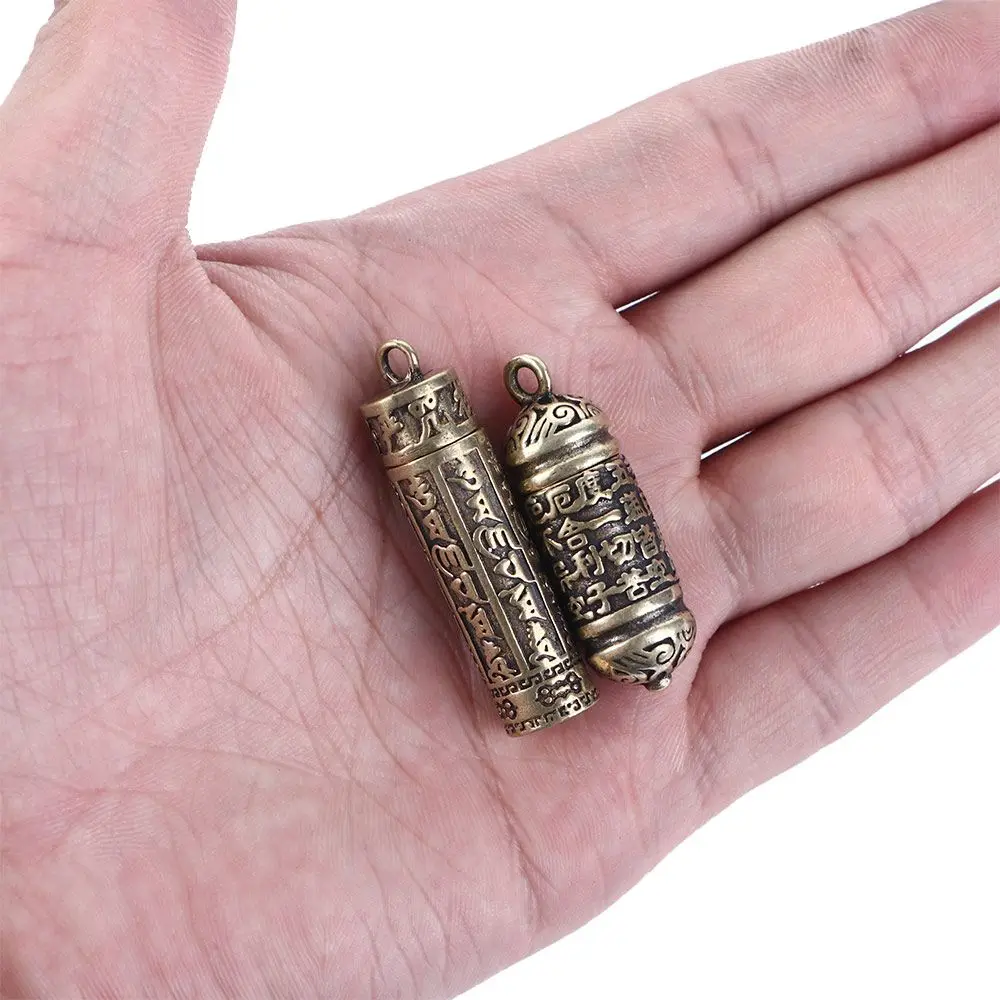 Vintage Keychain Brass Cylindrical box Carving Scriptures Necklace Pendant Travel Pill Case Medicine Pill Box Buddhist Pendant
Vintage Keychain Brass Cylindrical box Carving Scriptures Necklace Pendant Travel Pill Case Medicine Pill Box Buddhist Pendant