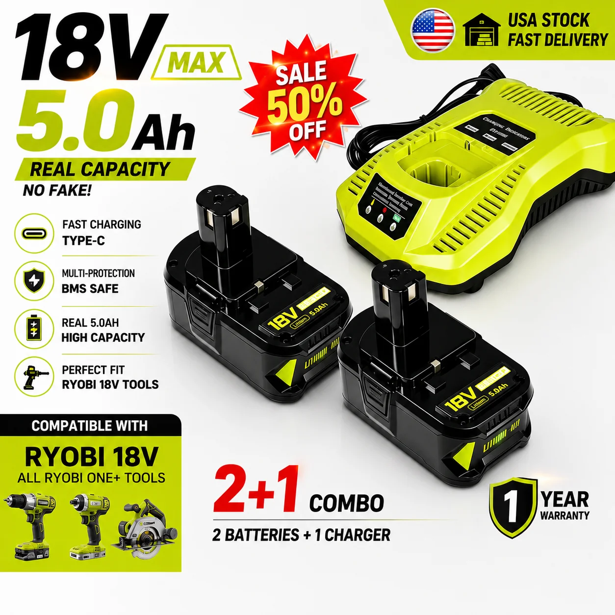 5Ah For RYOBI P108 18V One+ Plus Battery 18 Volt Li-ion Power Tools P104 P107 RB18L50 RB18L20 P108
5Ah For RYOBI P108 18V One+ Plus Battery 18 Volt Li-ion Power Tools P104 P107 RB18L50 RB18L20 P108