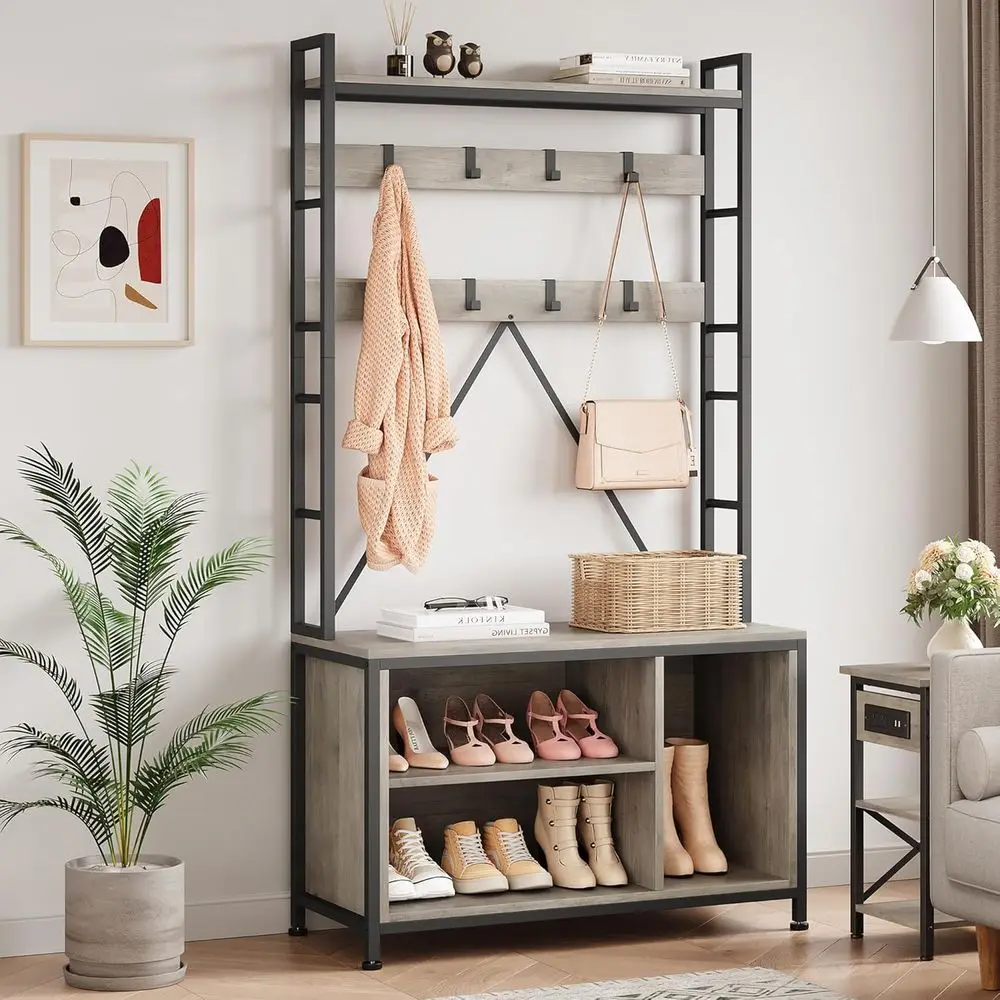 Industrial Style Entryway Bench with Coat Rack and Shoe Storage
Industrial Style Entryway Bench with Coat Rack and Shoe Storage