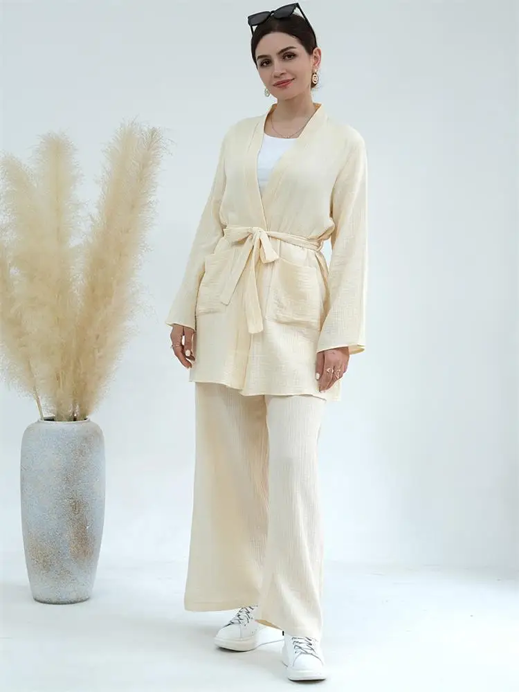 Solid Islamic Arab Daily Casual Set with Sashes and Straight Pants with Pockets, Modest Clothing for Women
Solid Islamic Arab Daily Casual Set with Sashes and Straight Pants with Pockets, Modest Clothing for Women