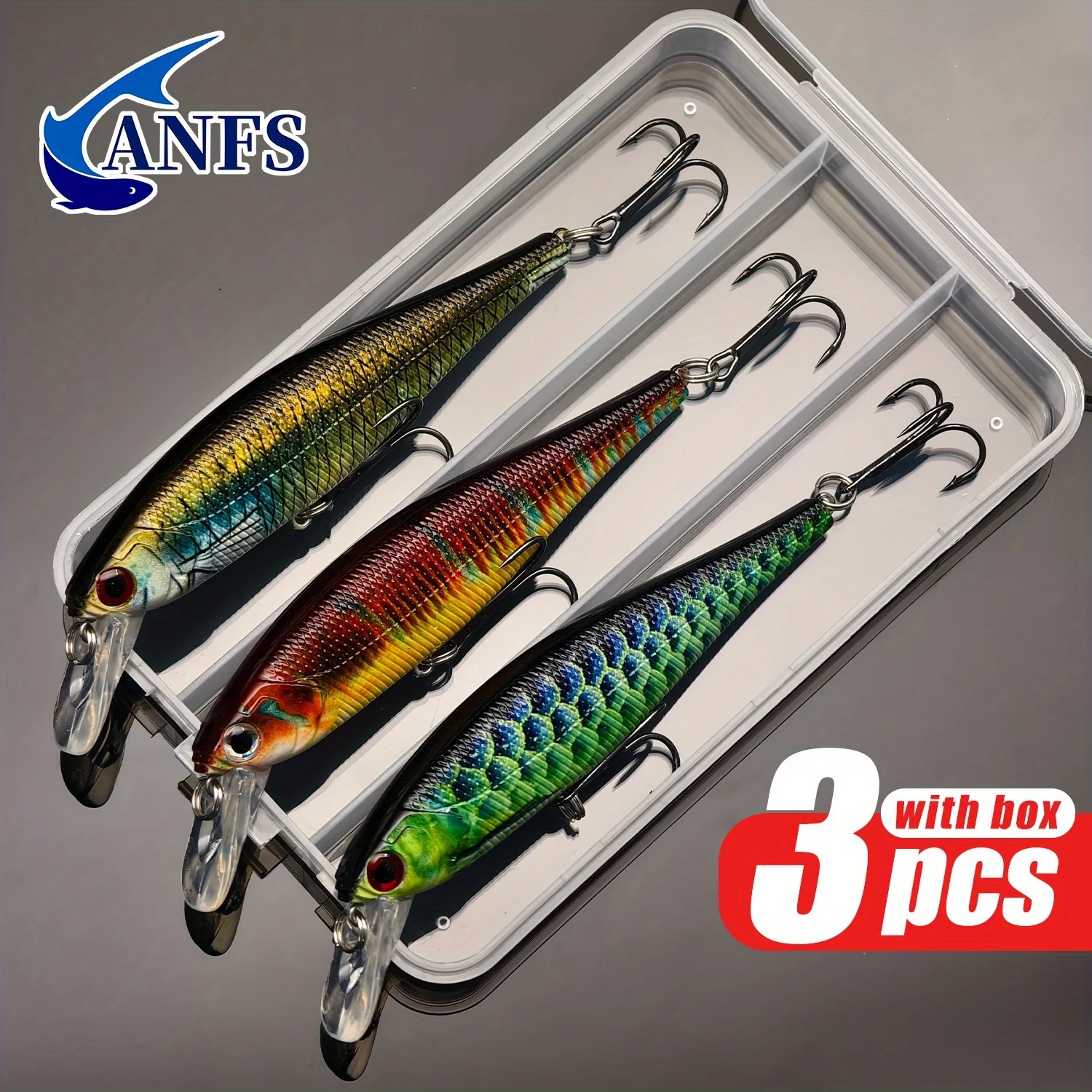 ANFS 3pcs Fishing Lure with Storage Box-Realistic Artificial Baits for Saltwater Freshwater, Amazing Gift for Angler
ANFS 3pcs Fishing Lure with Storage Box-Realistic Artificial Baits for Saltwater Freshwater, Amazing Gift for Angler