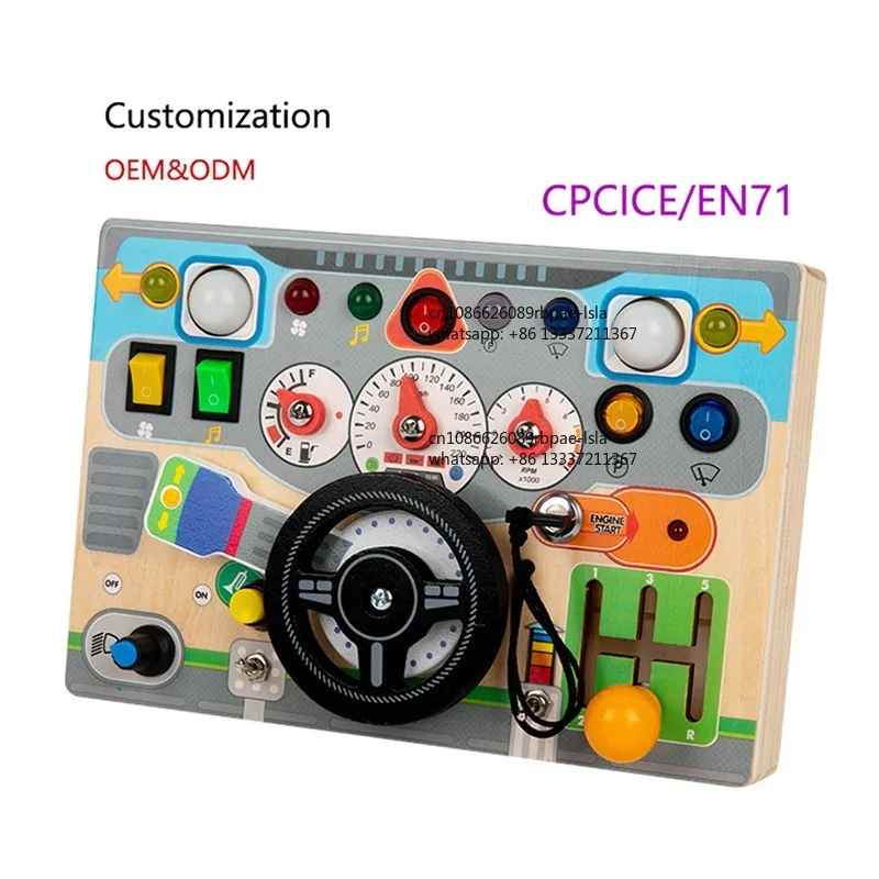 Children Educational Wooden Busy Board Toy with LED Light Pretend Steering Wheel Montessori Learning Toy for Toddlers Kids
Children Educational Wooden Busy Board Toy with LED Light Pretend Steering Wheel Montessori Learning Toy for Toddlers Kids