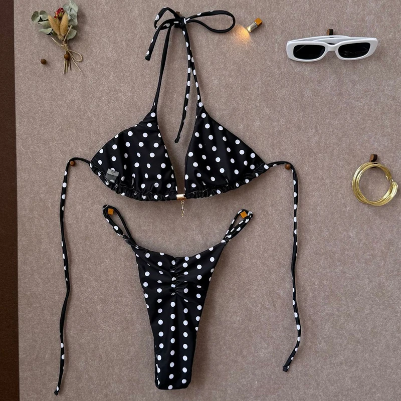 S - L 5 Colors Sexy Black Polka Dot Print Bikini Set 2026 Women Halter Bra Bandage Thong Swimsuit Summer Suit Holiday Swimwear
S - L 5 Colors Sexy Black Polka Dot Print Bikini Set 2026 Women Halter Bra Bandage Thong Swimsuit Summer Suit Holiday Swimwear