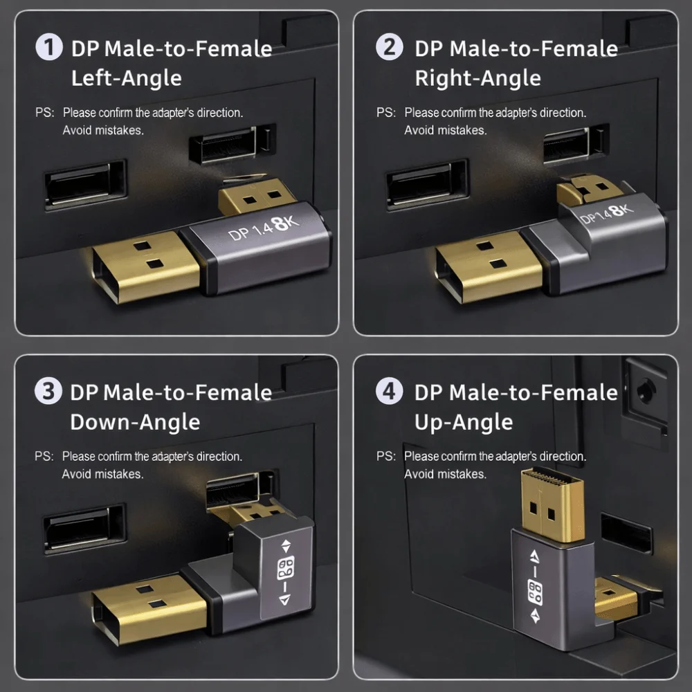 8K 60Hz Display Port Adapter 90 Degree Angle L Shape DP Male to Female Converter DP Cable Extension DP1.4 Vertical DP Converter
8K 60Hz Display Port Adapter 90 Degree Angle L Shape DP Male to Female Converter DP Cable Extension DP1.4 Vertical DP Converter