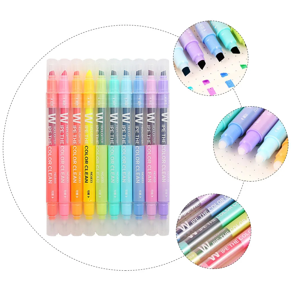 10pcs Colored Markers Double Head Highlighters Plastic Pastel Erasable Pens Liquid Highlighter Writing Highlighters Vibrant
10pcs Colored Markers Double Head Highlighters Plastic Pastel Erasable Pens Liquid Highlighter Writing Highlighters Vibrant
