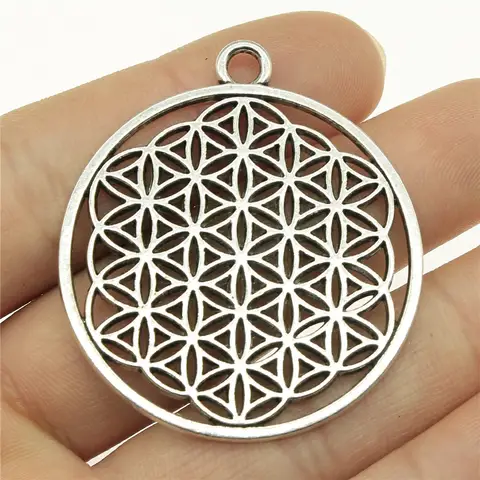 WYSIWYG 2 pièces 47x42mm pendentif graine de vie ronde pendentif fleur de vie breloque géométrie sacrée breloque Mandala
