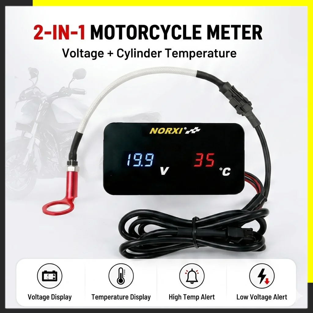 NORXI 2in1 Universal Motorcycle Digital Gauge 0-48V Square Cylinder Head Temp Voltmeter for Scooter
NORXI 2in1 Universal Motorcycle Digital Gauge 0-48V Square Cylinder Head Temp Voltmeter for Scooter