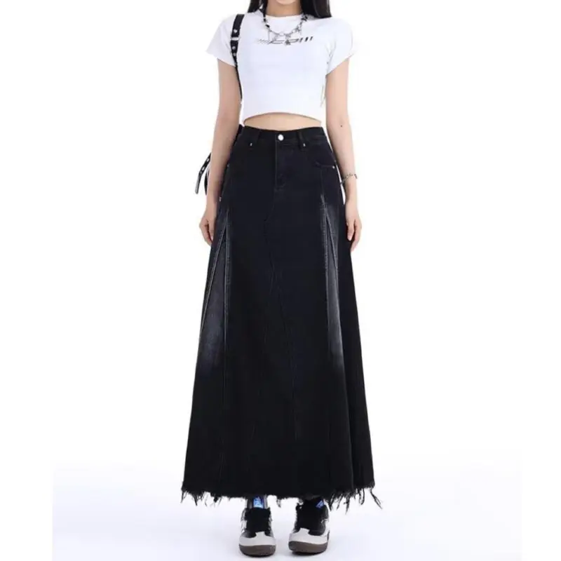 Women's Denim Midi Skirt Black High Waist Retro Raw Edge A-line Umbrella Skirt Y2K Clothing Casual All-match Spring Summer
Women's Denim Midi Skirt Black High Waist Retro Raw Edge A-line Umbrella Skirt Y2K Clothing Casual All-match Spring Summer