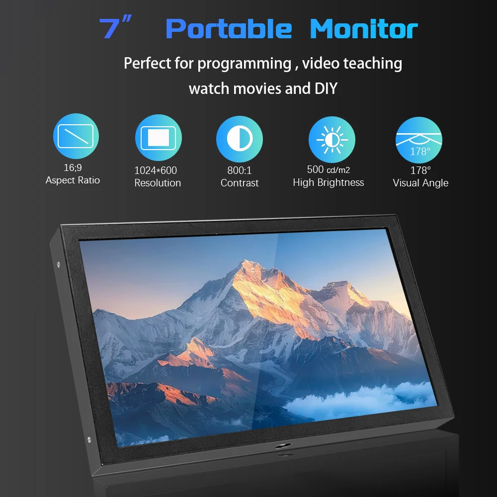 7-дюймовый портативный дисплей IPS 1024x600 с ЖК-дисплеем HDMI-совместимым VGA AV-входом постоянного тока типа C для ПК, ноутбука, камеры, ТВ-приставки, DVD-экрана
7-дюймовый портативный дисплей IPS 1024x600 с ЖК-дисплеем HDMI-совместимым VGA AV-входом постоянного тока типа C для ПК, ноутбука, камеры, ТВ-приставки, DVD-экрана