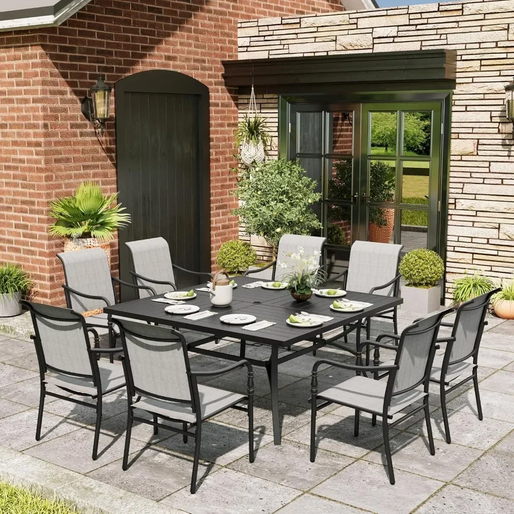 9 Piece Patio Dining Set, 8 X Textilene Dinings Chairs, with 1.57" Umbrella Hole, Outdoor Dining Table Sets
9 Piece Patio Dining Set, 8 X Textilene Dinings Chairs, with 1.57" Umbrella Hole, Outdoor Dining Table Sets