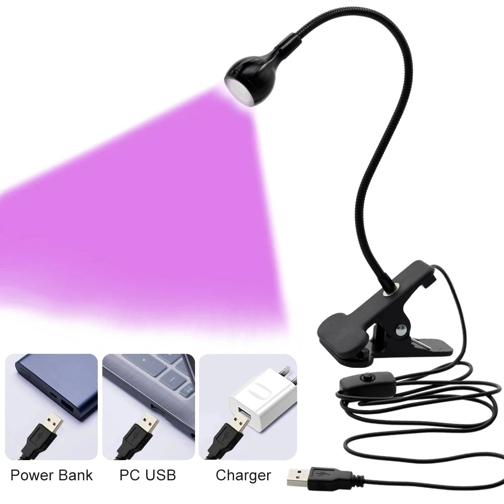 USB 405nm 395nm 365nm clip-on flexible high-power LED UV curing lamp adjustable glue nail dryer cash medical detector
USB 405nm 395nm 365nm clip-on flexible high-power LED UV curing lamp adjustable glue nail dryer cash medical detector