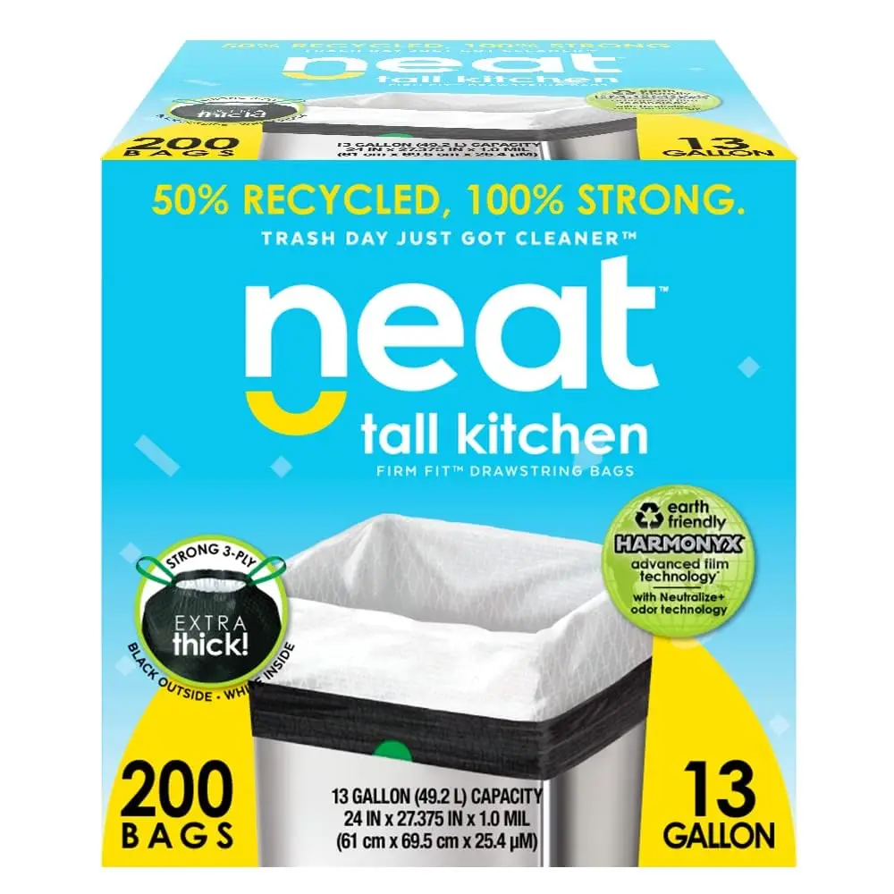 13 Gallon Tall Kitchen Trash Bags, 800 Count, Triple Ply Fortified with Odor Control, Eco-Friendly Recycled Material
13 Gallon Tall Kitchen Trash Bags, 800 Count, Triple Ply Fortified with Odor Control, Eco-Friendly Recycled Material