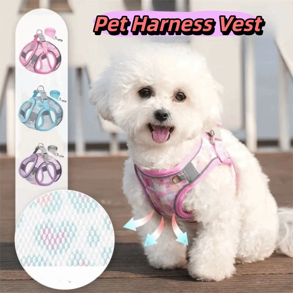 Adjustable Dog Harness Leash Set Breathable Mesh Pet Vest Style Harness Kawaii Reflective Pet Chest Strap Training Use 
Adjustable Dog Harness Leash Set Breathable Mesh Pet Vest Style Harness Kawaii Reflective Pet Chest Strap Training Use