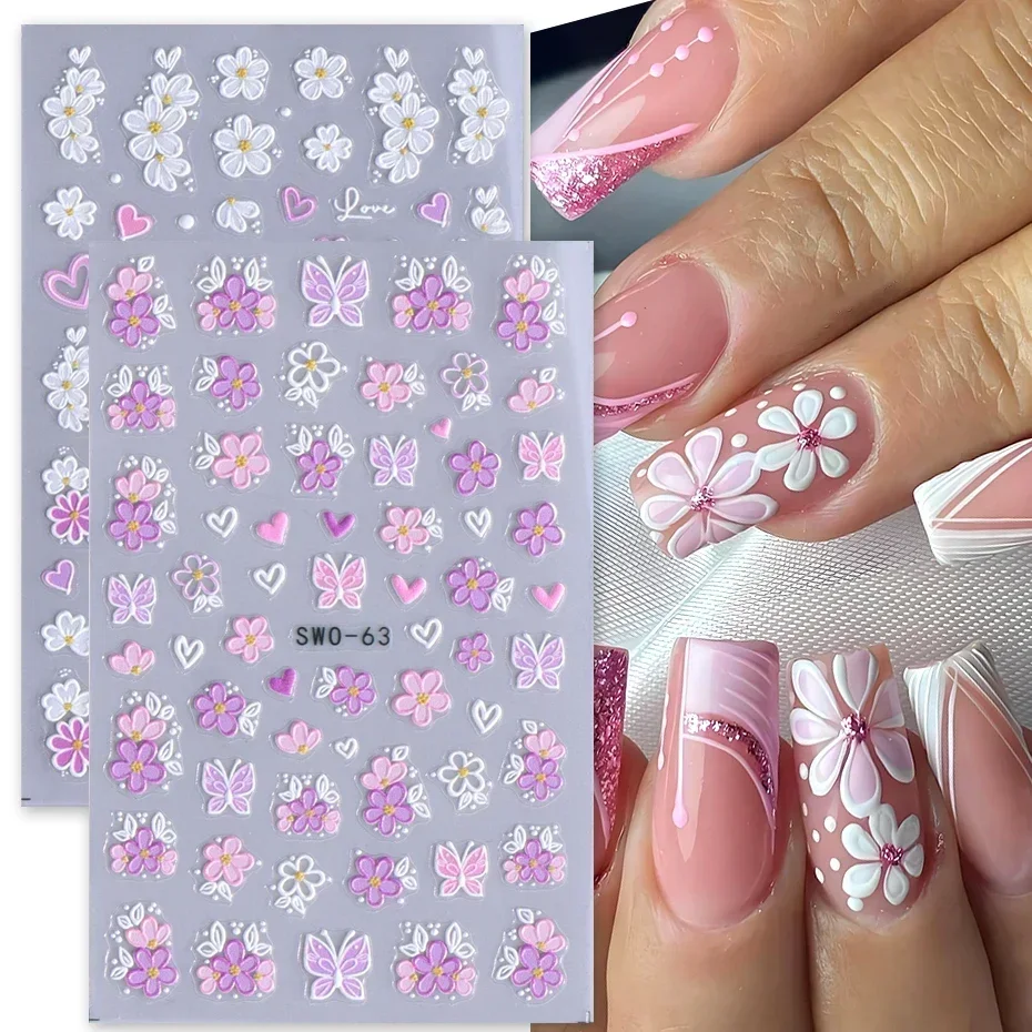 2pcs Acrylic Flower Textured Matte Nail Stickers Pink Purple Simple Petal Design Painting Butterfly Heart Fresh Manicure Decals
2pcs Acrylic Flower Textured Matte Nail Stickers Pink Purple Simple Petal Design Painting Butterfly Heart Fresh Manicure Decals