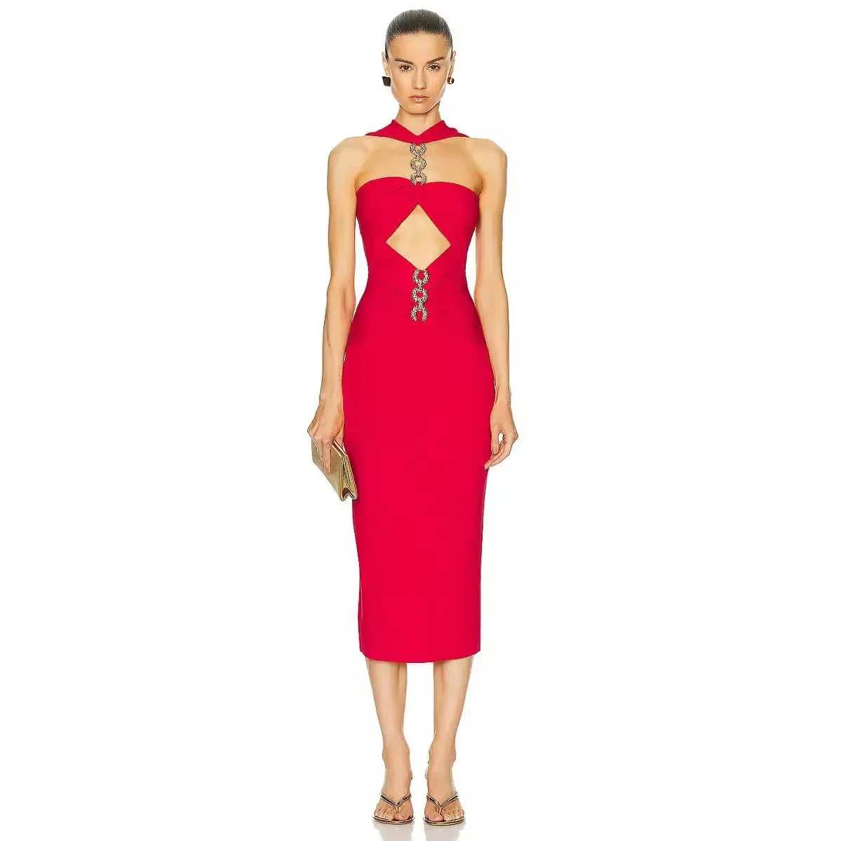 Women Red/Whiter Halter Neck Bandage Bodycon Cutout Chain Decor Mid Dress Evening Party Cocktail Gown Dresses
Women Red/Whiter Halter Neck Bandage Bodycon Cutout Chain Decor Mid Dress Evening Party Cocktail Gown Dresses