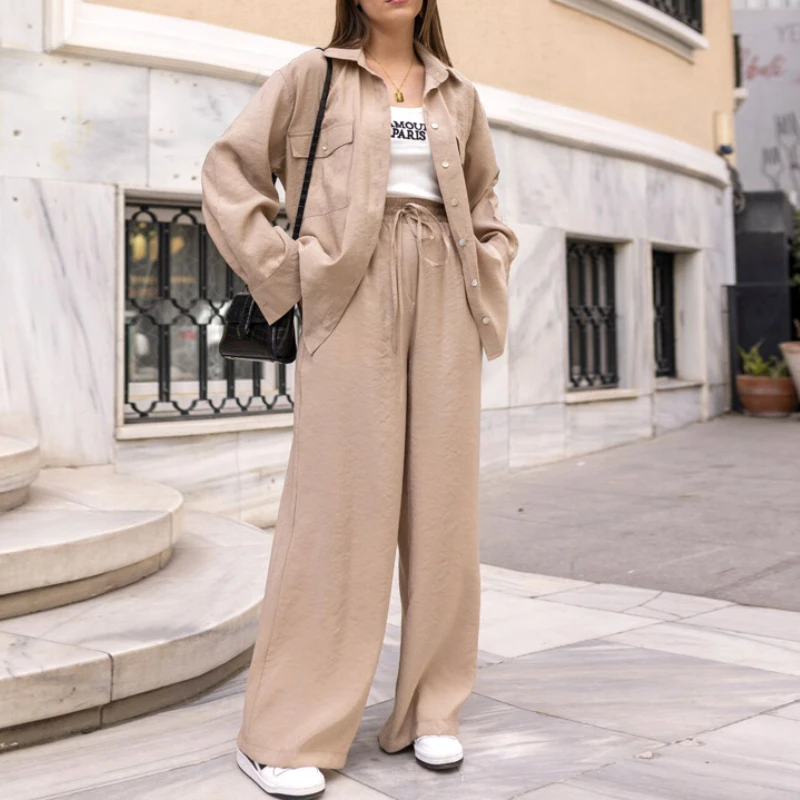 Pant Set Women Two Piece Sets Casual Loose Matching Sets Y2k Streetwear Shirt Tops Wide Leg Long Pants Lace Up Elastic Waist
Pant Set Women Two Piece Sets Casual Loose Matching Sets Y2k Streetwear Shirt Tops Wide Leg Long Pants Lace Up Elastic Waist