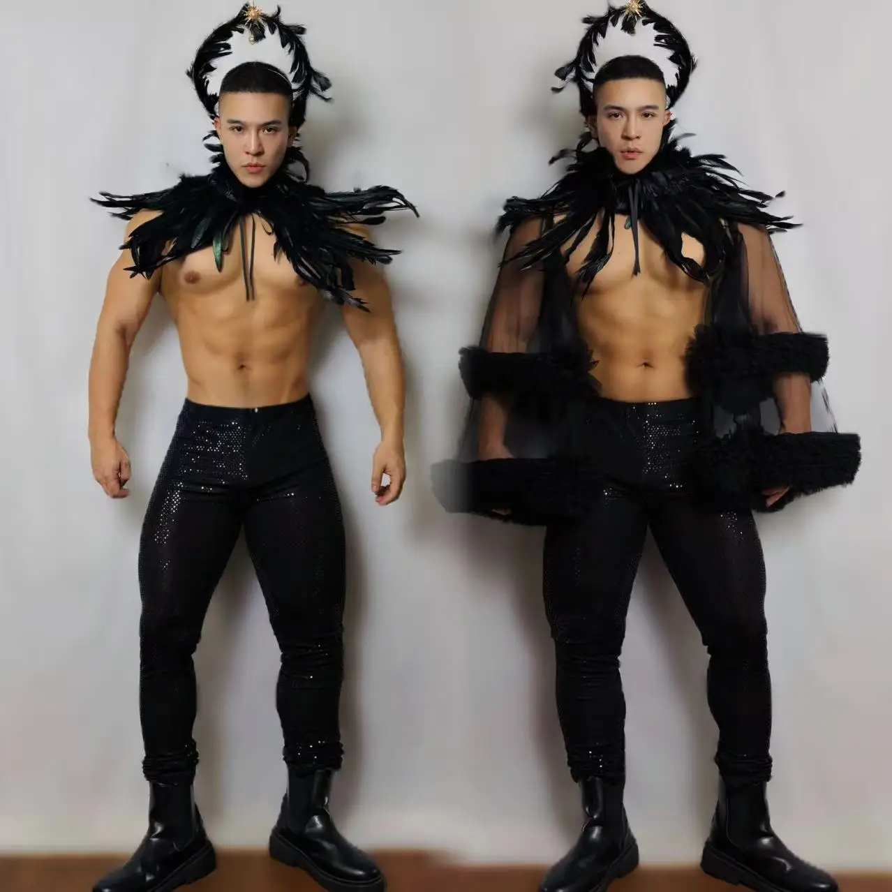 Halloween Party Role Playing Costume Gothic Style Black Feather Cloak Sequin Tight Pants Set Spell Stage Performance Rave Outfit
Halloween Party Role Playing Costume Gothic Style Black Feather Cloak Sequin Tight Pants Set Spell Stage Performance Rave Outfit