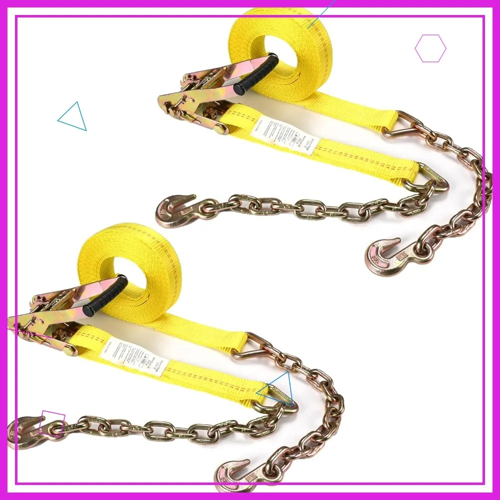 Heavy-Duty Ratchet Straps with Chain Ends, 2" x 27ft, 10,000 lbs Break Strength, Secure Cargo to Flatbed Trailer, 2 Pack
Heavy-Duty Ratchet Straps with Chain Ends, 2" x 27ft, 10,000 lbs Break Strength, Secure Cargo to Flatbed Trailer, 2 Pack
