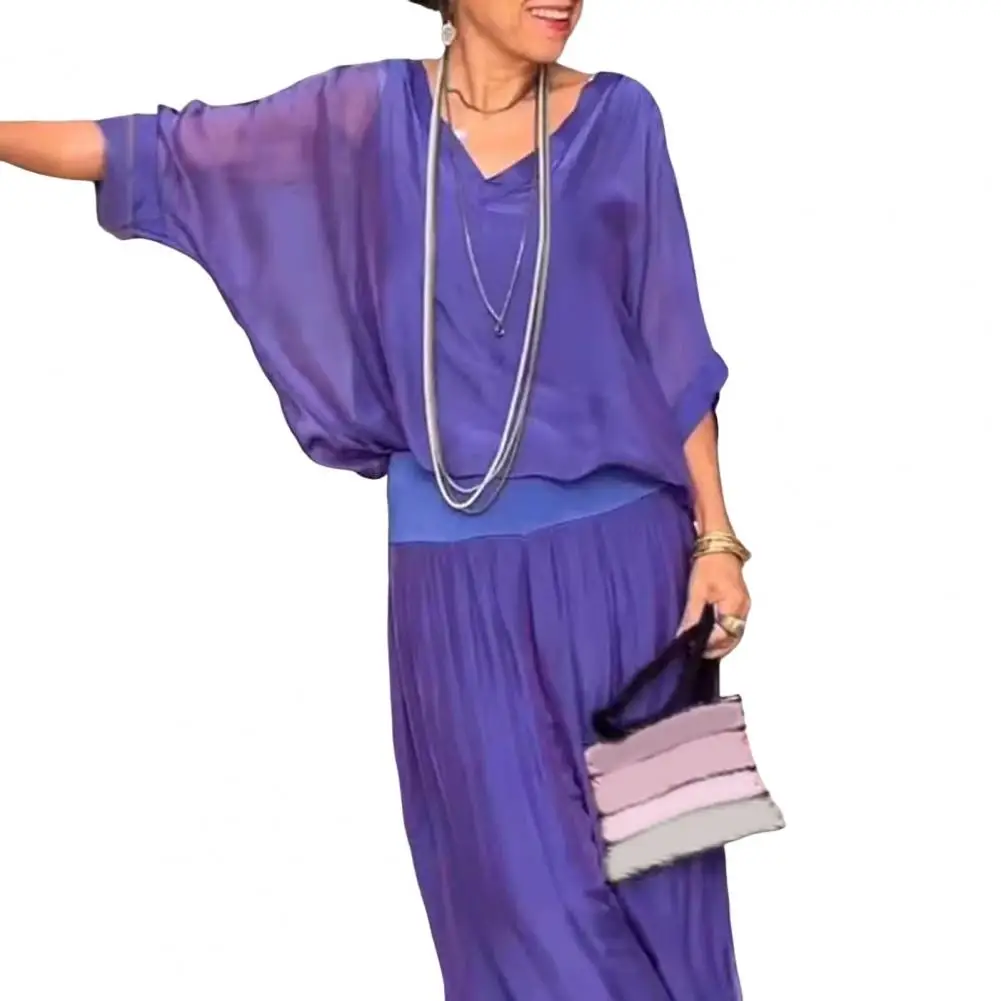 Женские комплекты из двух предметов, шикарный шифоновый топ с v-образным вырезом, широкие брюки, летний наряд для домашней одежды
Женские комплекты из двух предметов, шикарный шифоновый топ с v-образным вырезом, широкие брюки, летний наряд для домашней одежды