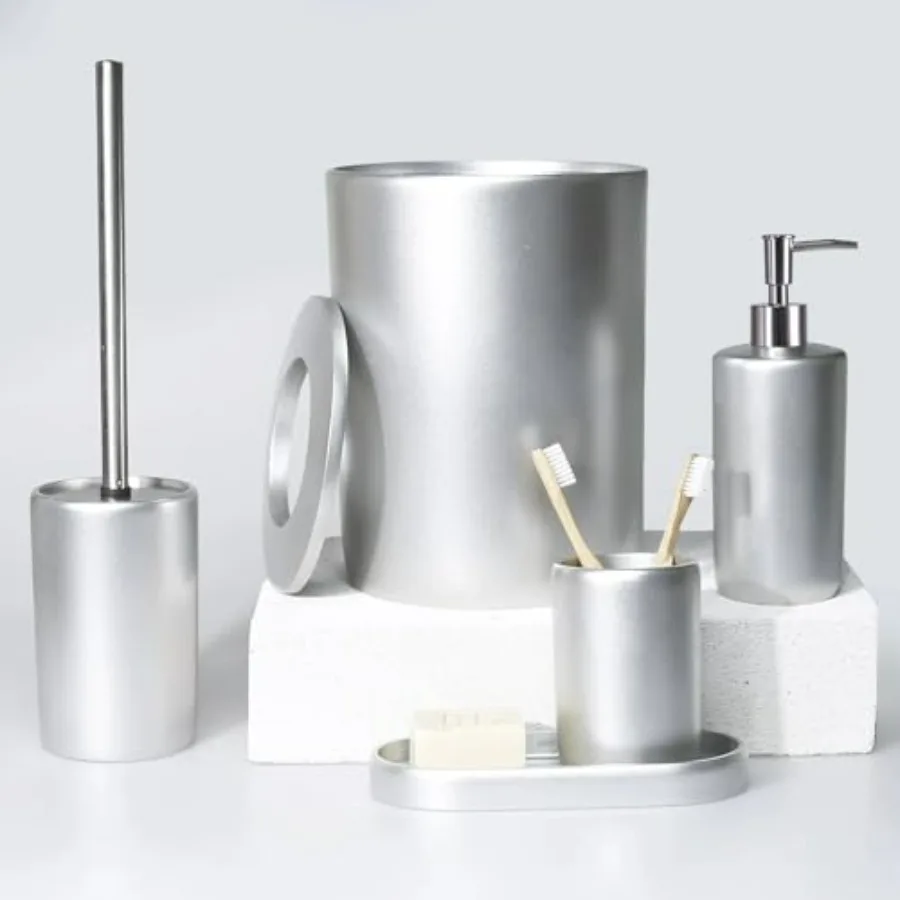 Коллекция Victoria: Роскошный набор аксессуаров для ванной комнаты из 5 предметов, серебристый, с мусорным ведром, ершиком для унитаза, дозатором для мыла, держателем для зубных щеток и т.д.
Коллекция Victoria: Роскошный набор аксессуаров для ванной комнаты из 5 предметов, серебристый, с мусорным ведром, ершиком для унитаза, дозатором для мыла, держателем для зубных щеток и т.д.