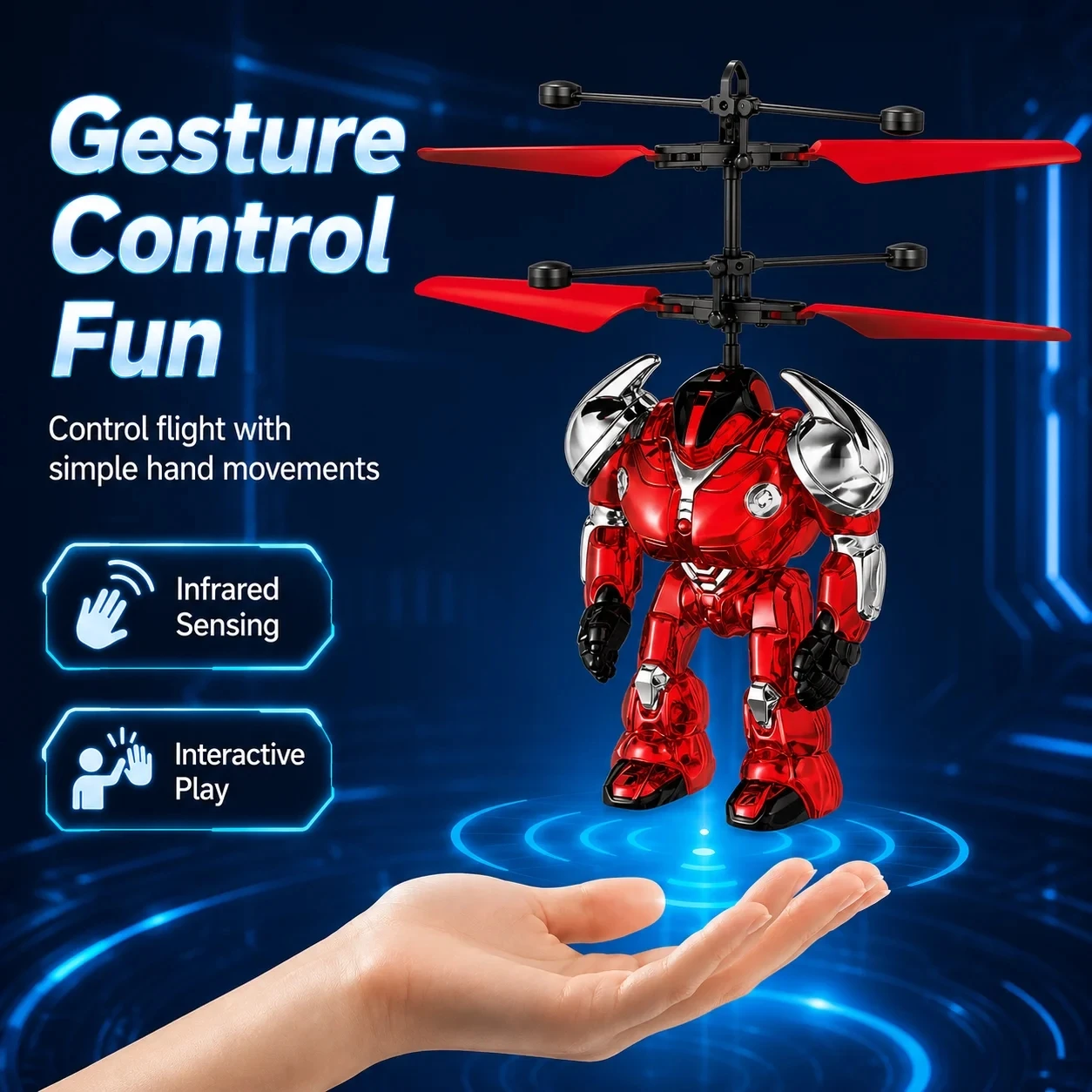 Levitating Luminous Flying Robot Astronaut Toy Aircraft Hand-Controlled Drone Interactive with Lights Outdoor Toys for Kids Gift
Levitating Luminous Flying Robot Astronaut Toy Aircraft Hand-Controlled Drone Interactive with Lights Outdoor Toys for Kids Gift