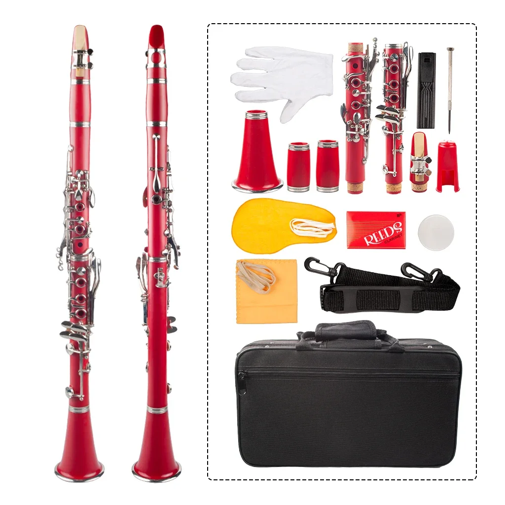 Professional Clarinet 17-Key Bb Flat with Case Gloves Cloth Mini Screwdriver Reed Case 10pcs Reeds Red Color
Professional Clarinet 17-Key Bb Flat with Case Gloves Cloth Mini Screwdriver Reed Case 10pcs Reeds Red Color